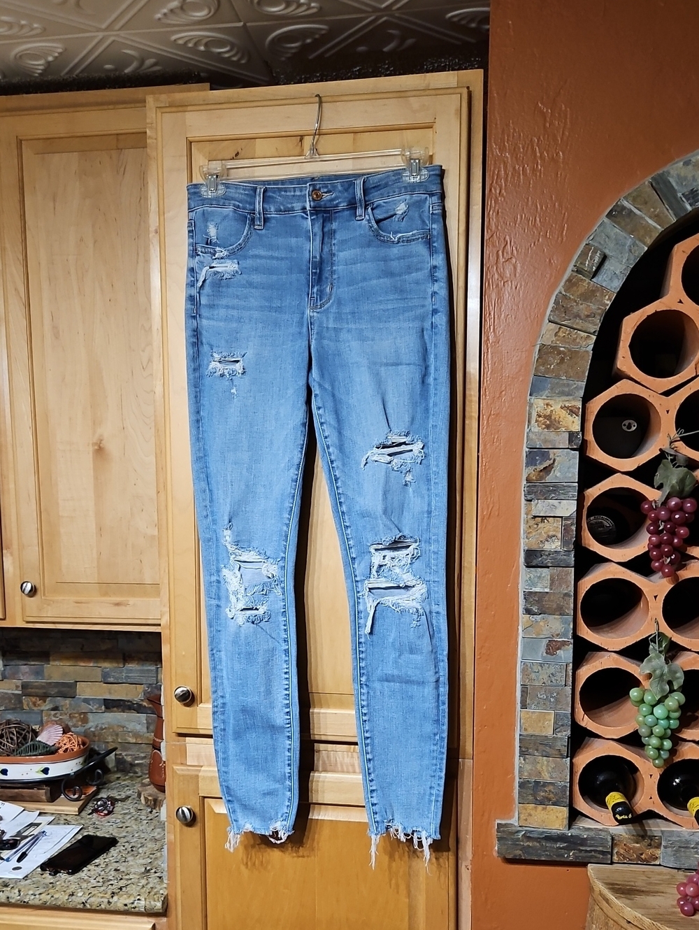 American Eagle Distressed Blue Next Level Stretch High-Rise Jegging Jeans